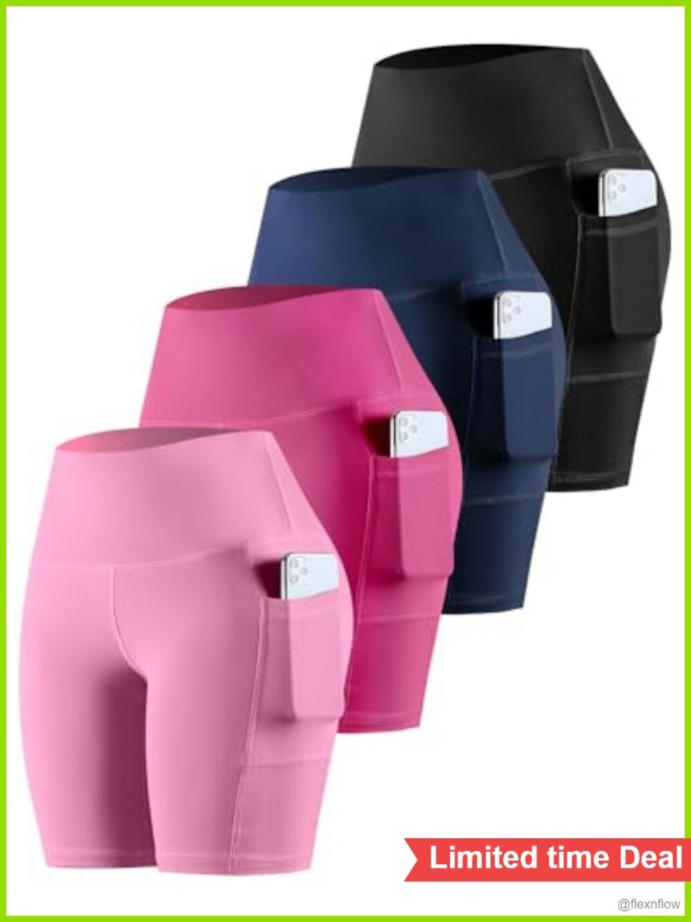 High Waisted Tummy Control Biker Yoga Shorts with Pockets 4 Pack